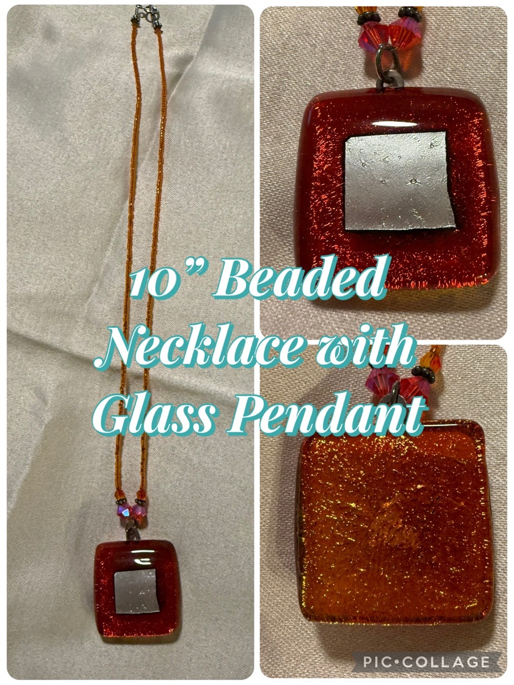 Glass Pendant Beaded Necklace - Red-Orange